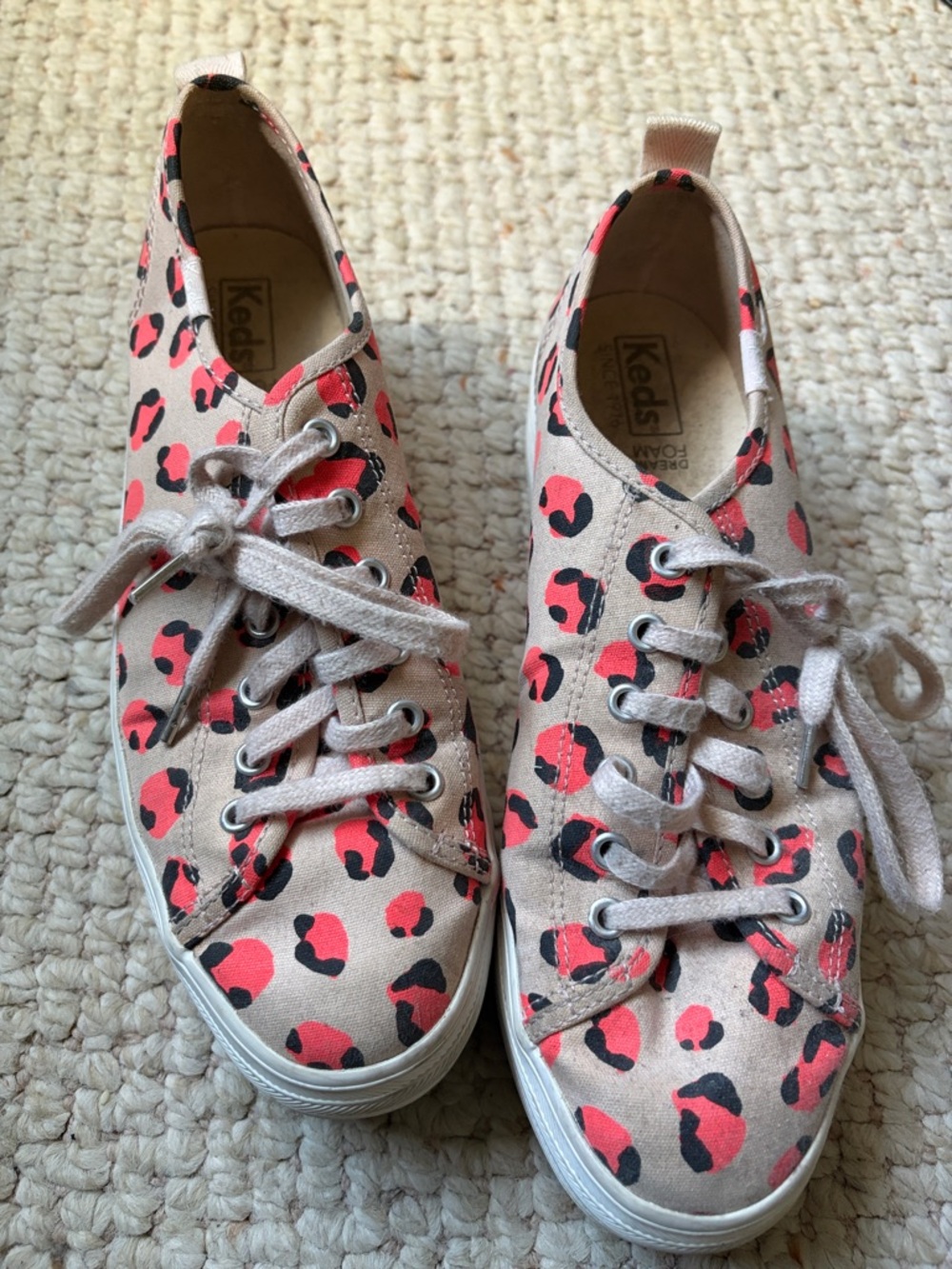 Keds Canvas Sneakers in Coral, Black & Tan Leopard Print